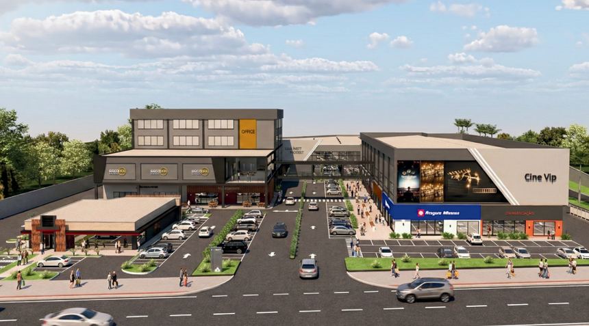 Render do Unique Garden Arujá Mall, com previsão de inauguração em outubro de 2027